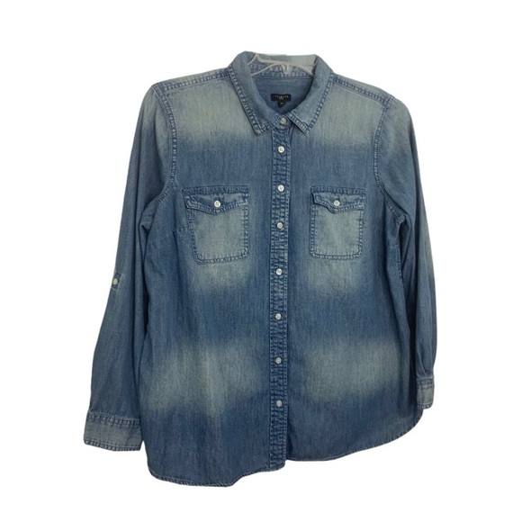 Talbots Denim Button Down Top size XLP roll tab - Picture 1 of 10